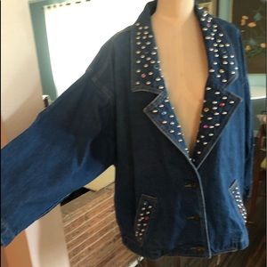 Vintage 80’s oversized jean jacket (bedazzled) | S
